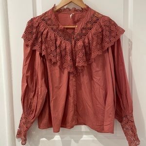 SOLD Ulla Johnson Ethal lace trim ruffle blouse size 4